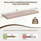 Acovy 36 Inch Floating Shelves, 3D Textured Wood Grain, Wooden Shelves - Image 3
