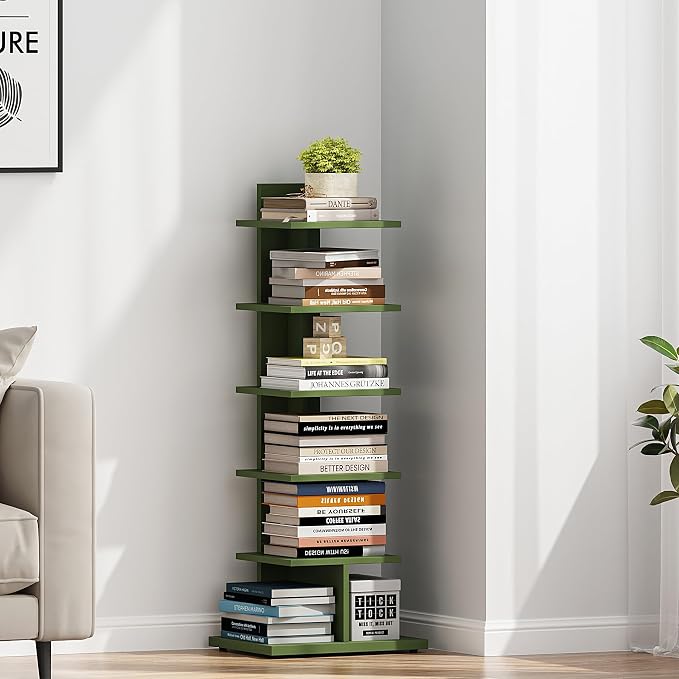 TUTOTAK Bookshelf, 6-Tier Bookcase, Narrow Spine Book Shelf - Image 4