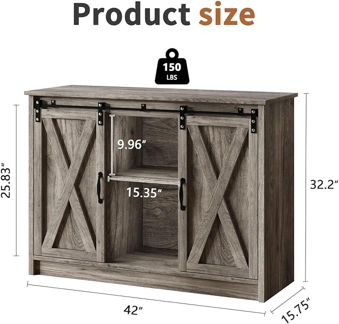 4 EVER WINNER 42" Farmhouse Coffee Bar, Buffet Cabinet - Image 2