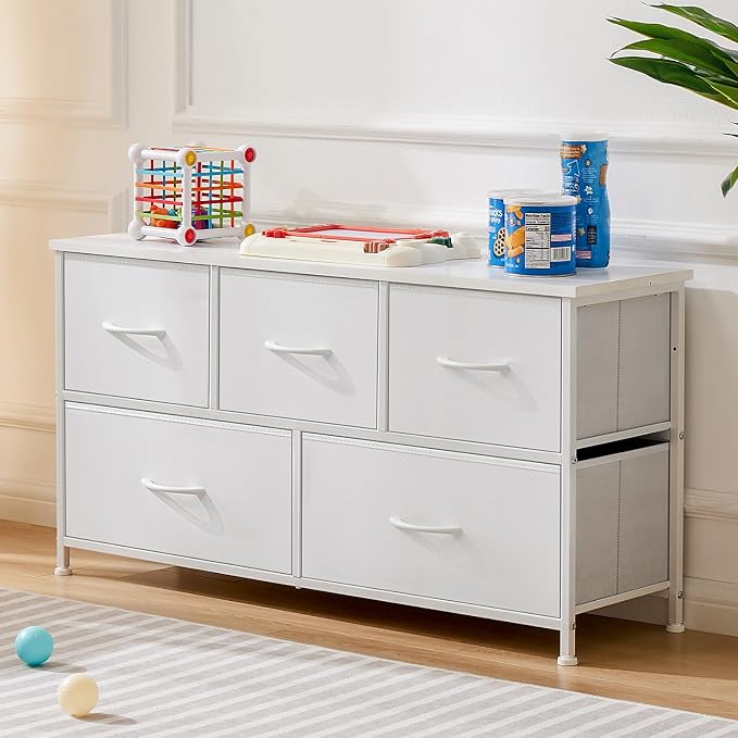 DUMOS Dresser for Bedroom, 5 Storage Drawers, Wide Fabric Closet Chests - Image 9