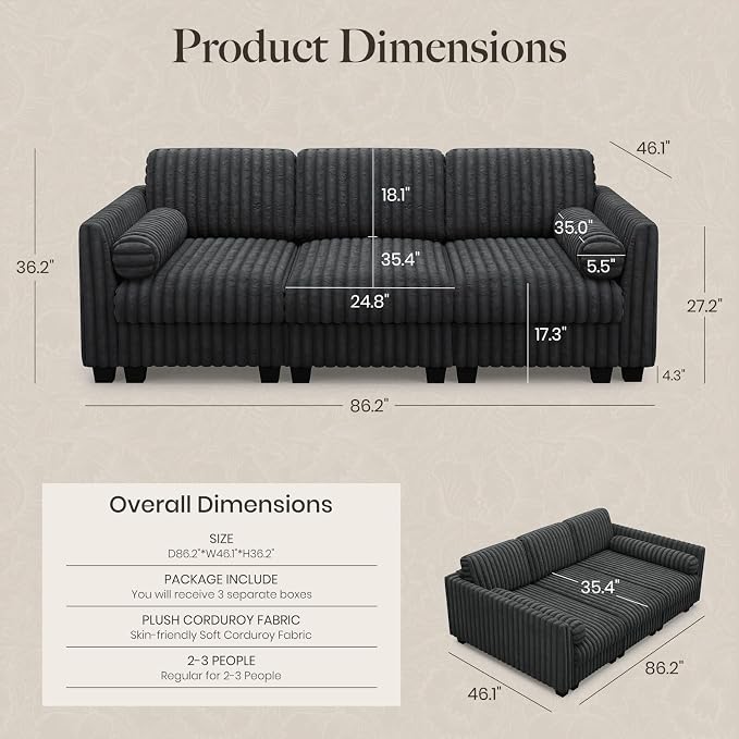 Belffin Plush Corduory Sectional Sleeper Sofa - Image 2