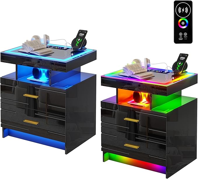HNEBC LED Nightstand Set of 2 by HNEBC