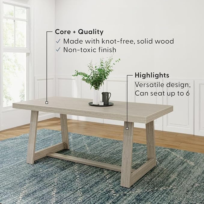 Plank+Beam 72 Inch Farmhouse Dining Table, Solid Wood Rustic Kitchen Table - Image 4