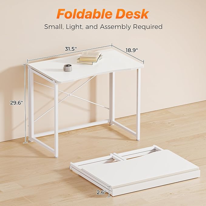 Huuger Folding Desk for Small Spaces, 31.5 Inch Foldable Computer Table - Image 2