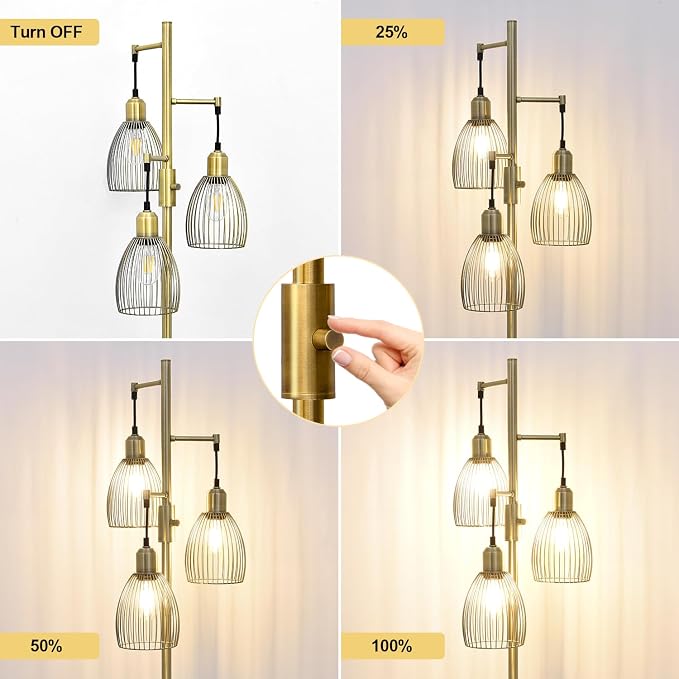 Dimmable Floor Lamp, 3 x 800LM LED Edison Bulbs Included, Farmhouse Industrial - Image 3
