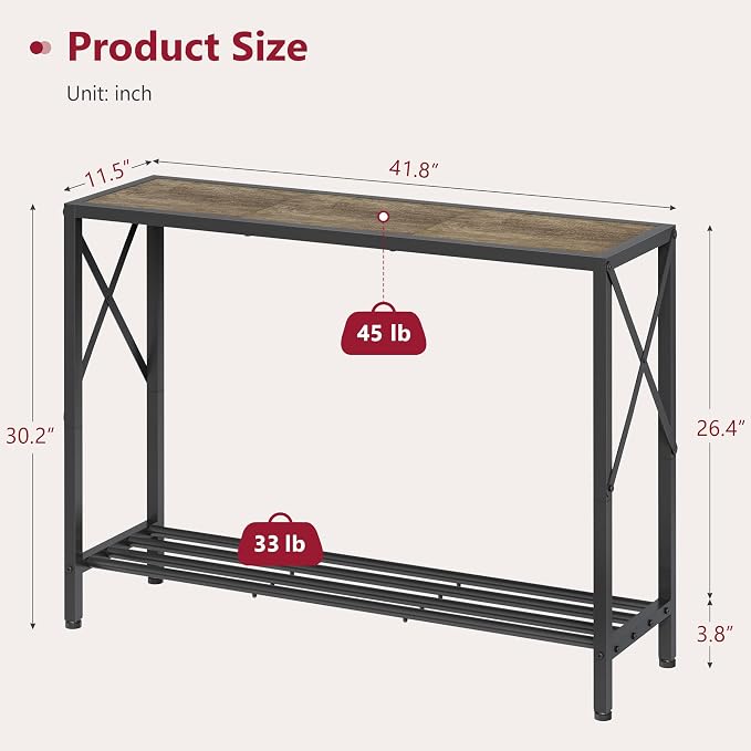 Tajsoon Console Table 41.8”, 2-Tier Industrial entryway Table, Narrow Sofa Table - Image 3