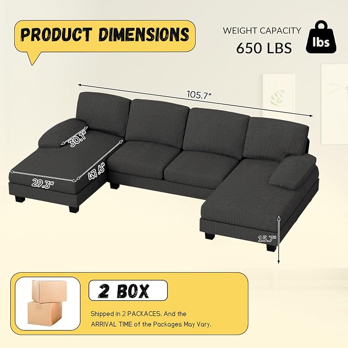 JUMMICO Sectional Couches for Living Room, U Shaped Couch - Image 2