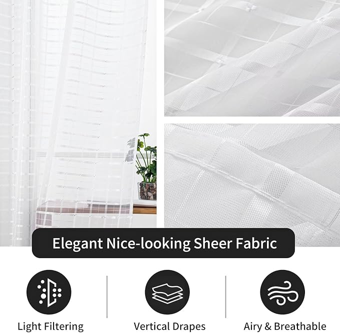SpaceDresser Check Sheer Curtains 18 Inches Long - Image 5