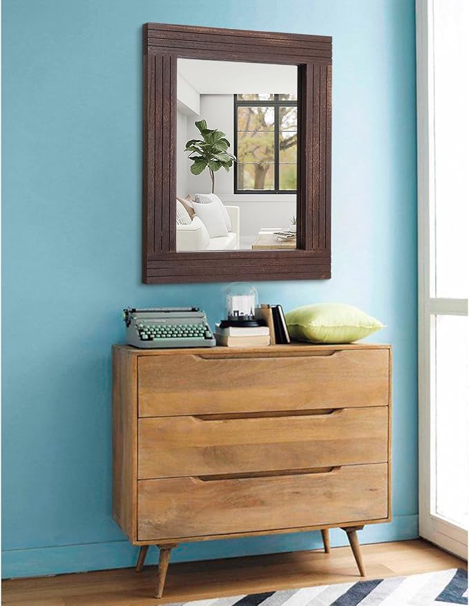 Mirrors for Wall Rustic Wooden Frame Rectangle Mirror Vintage Hanging Mirror - Image 4