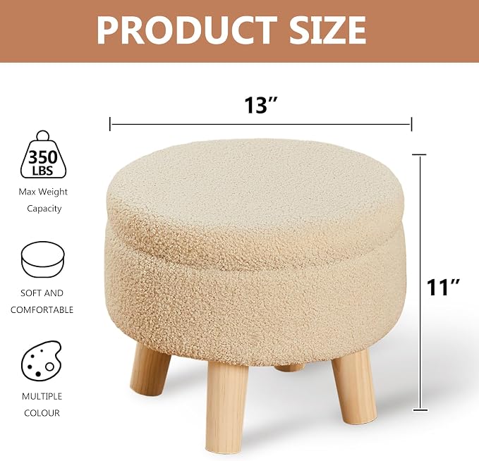 Wimarsbon Storage Ottoman, Modern Round Footrest - Image 3