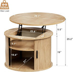 FABATO Round Lift Top Coffee Table, Fluted Wood Accent Coffee Table - Image 2