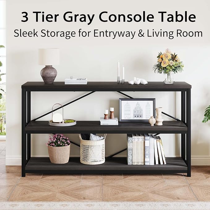 LVB Industrial Console Table, Metal and Wood Sofa Table, Rustic Entryway Table - Image 7