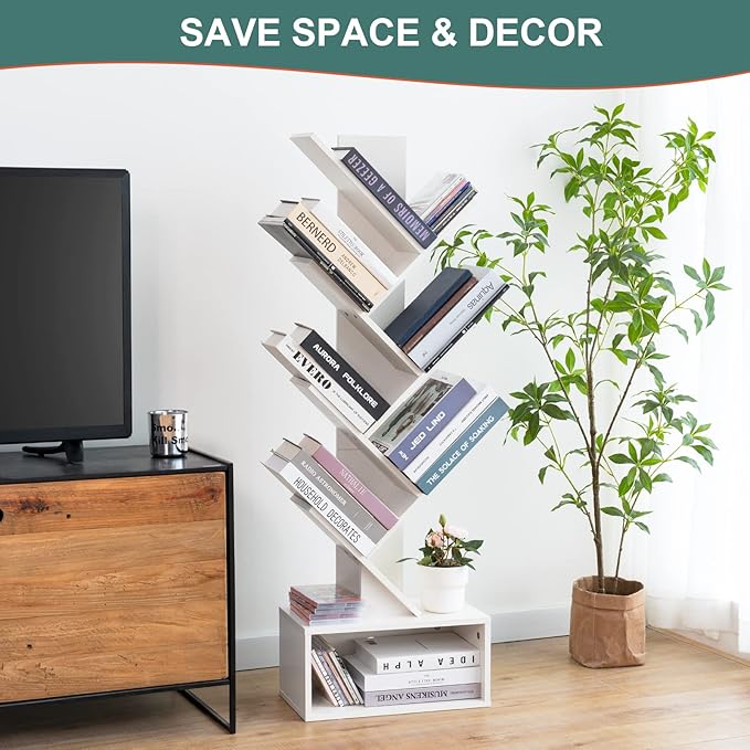 Yoobure Tree Bookshelf, 6 Tier Small Book Shelf Retro Floor Standing Bookcase - Image 4