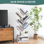 Yoobure Tree Bookshelf, 6 Tier Small Book Shelf Retro Floor Standing Bookcase - Image 4
