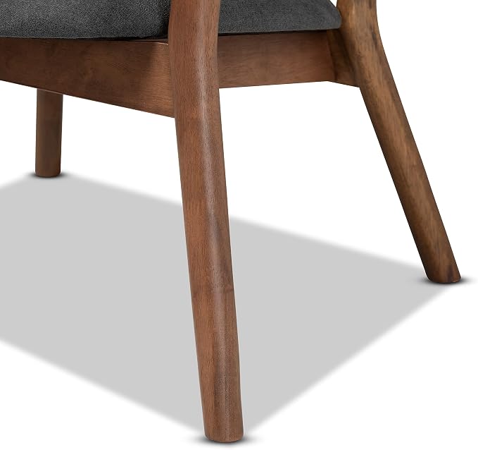 Baxton Studio Baron Mid-Century Modern Dark Grey Fabric Upholstered and Walnut - Image 7
