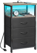 Fixwal Night Stand with Charging Station, LED Nightstand with Fabric Drawers by Fixwal