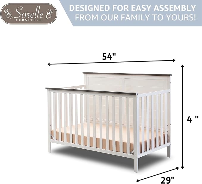 Sorelle Furniture Ashley Crib, Classic 4-in-1 Convertible Pannel Crib, Baby - Image 4