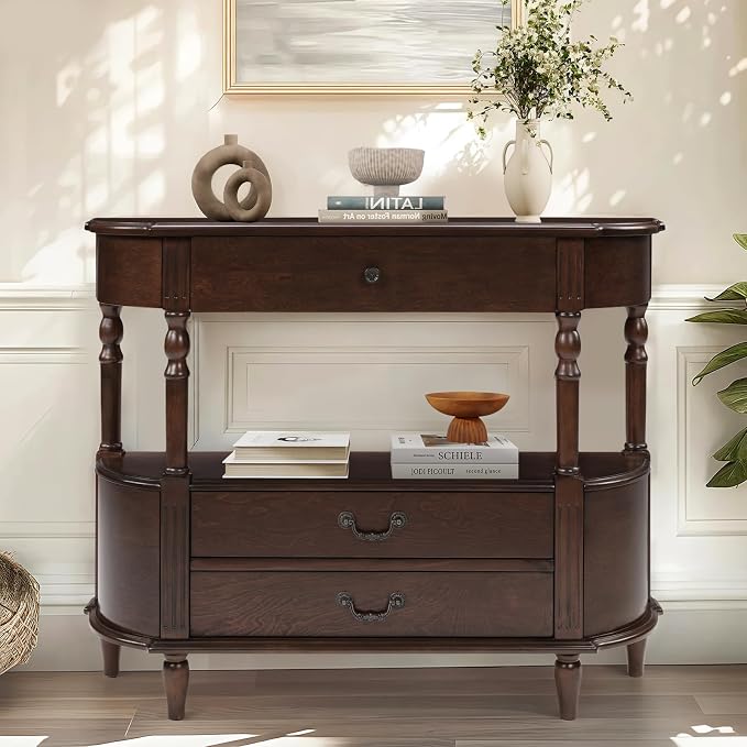 Solid Wood Retro Curved Console Table by HMFULE