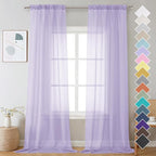 Lavender Sheer Curtains 96 Inches Long 2 Panels by OVZME