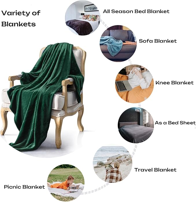Forest Green Fleece Plush Throw Blanket 60"x80"for Couch Fuzzy Cozy Flannel | - Image 5