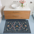 Dark Blue 2x4 Non Slip Bathroom Rug, Washable Vintage Boho Insect Carpet by HazoHaus