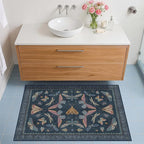Dark Blue 2x4 Non Slip Bathroom Rug, Washable Vintage Boho Insect Carpet by HazoHaus