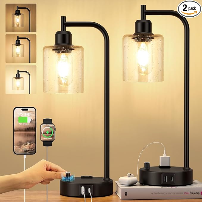 Industrial Table Lamps for Bedrooms Set of 2 by Innqoo