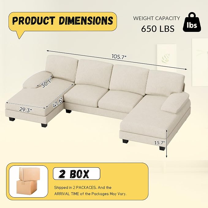 JUMMICO Sectional Couches for Living Room, U Shaped Couch - Image 2
