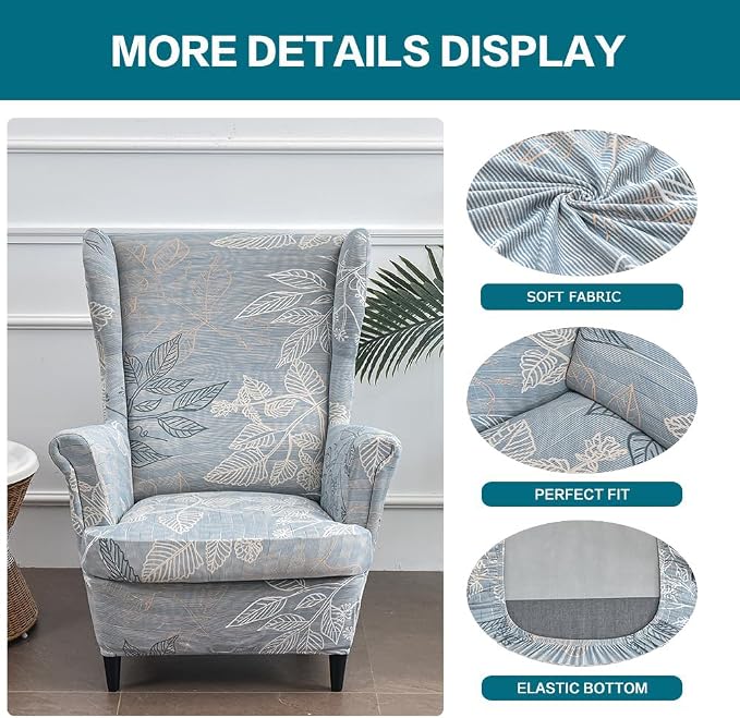 KRFOONN Wingback Chair Cover 2 Piece Stretch Wing Chair Covers Spandex - Image 2