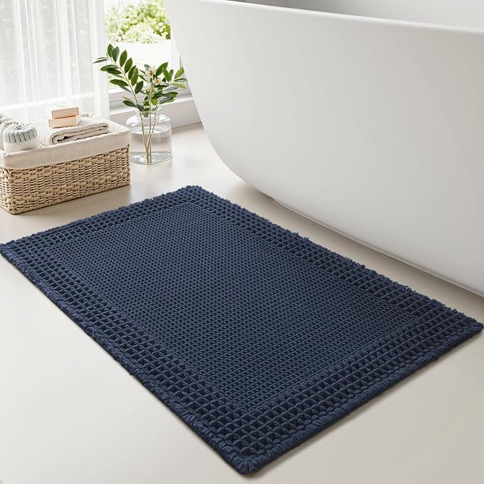 RESARE Waffle Bath Mat for Bathroom, Non Slip Bathroom Rugs 20"x32" Navy | by Resare