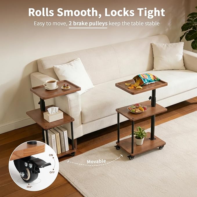Swivel Side Table with Tray for Small Spaces, Adjustable Height End Table for - Image 5