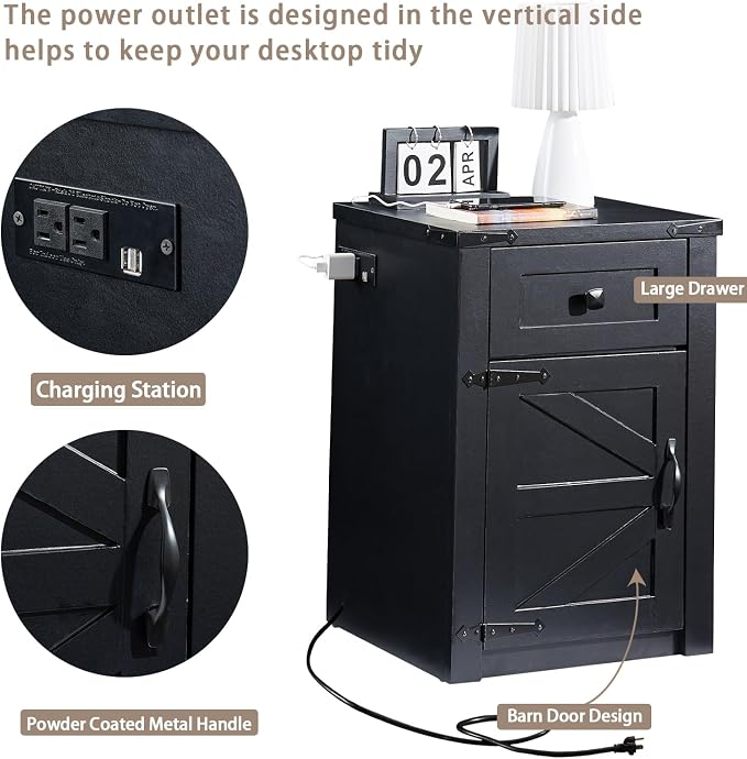 SOOWERY Nightstands Set of 2, Nightstand - Image 8