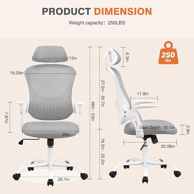 Sweetcrispy Home Office Desk Chair, Ergonomic High-Back Mesh Rolling Work - Image 2