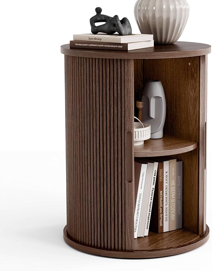 LINSY HOME Round Fluted End Table, Tall Side Table by LINSYHOME