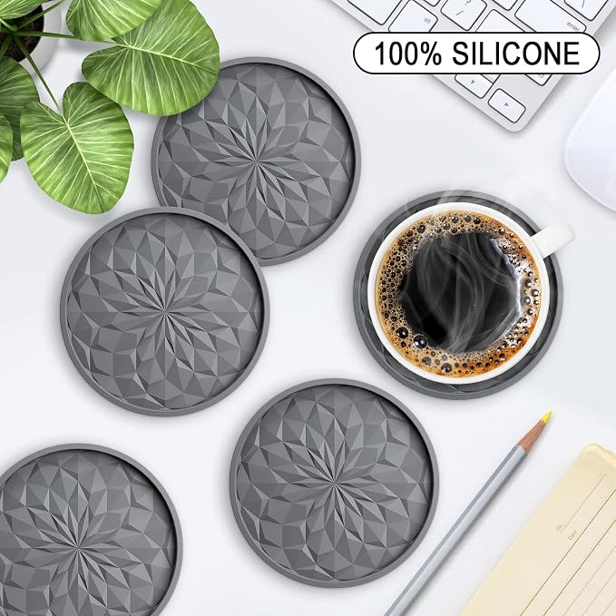 ME.FAN Silicone Coasters with Holder, Drinking Coasters - Image 2