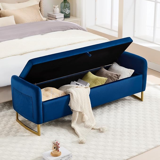 65" Storage Bench for Bedroom, Velvet End of Bed Bench, King Size Bed Benches - Image 3