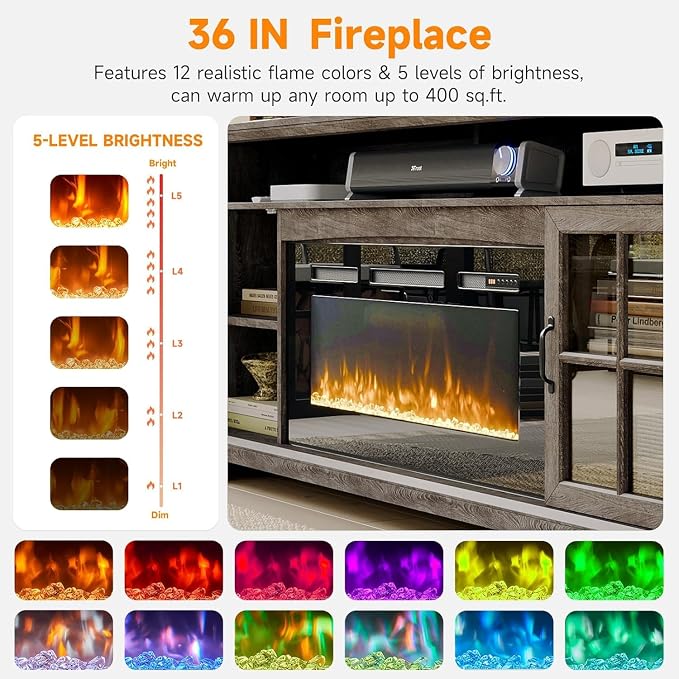 70" Fireplace TV Stand, Modern Entertainment Center - Image 4