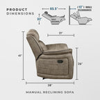 Lexicon 83.5" W Manual Double Reclining Sofa, Polished Microfiber Recliner Sofa - Image 4