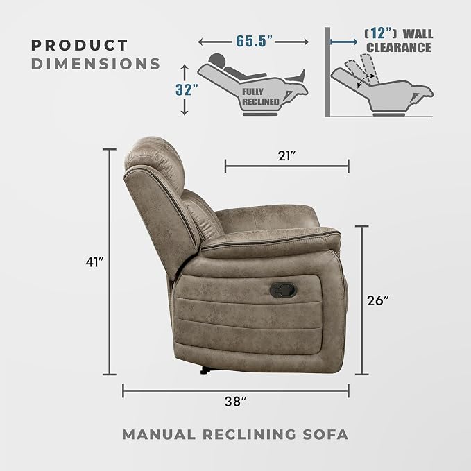 Lexicon 83.5" W Manual Double Reclining Sofa, Polished Microfiber Recliner Sofa - Image 4