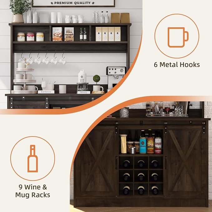 4ever2buy Farmhouse Coffee Bar Cabinet - Image 4