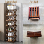 Foldable Shoe Rack, Bamboo Vertical Shoe Organizer Tall - Image 5