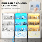 Display Cabinet with Glass Doors, 4-Tier Display Case with 3-Color Lights & - Image 3