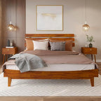 Bme Caden King Size Bed Frame and Adjustable Headboard, 15 Inch Mid Century by Bme