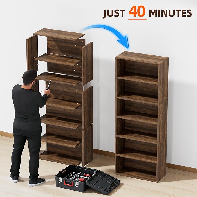 Furniwell 71" Tall Bookcase Bookshelves, 6 Tier Floor Standing Bookcases Open - Image 7