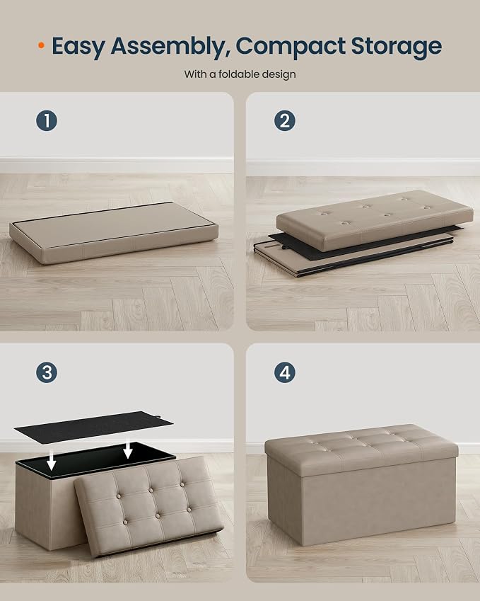 SONGMICS Home Storage Ottoman, Removable Lid, Foldable Foot Stool, PU Leather - Image 6
