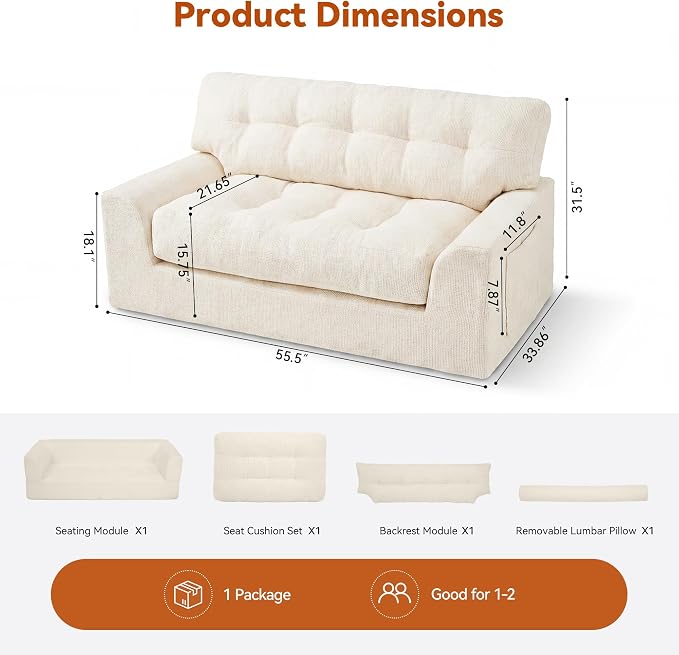 MONVANE 55.5" Convertible Loveseat Sofa, 2-in-1 Boneless Sleeper Sofa Bed Futon - Image 3