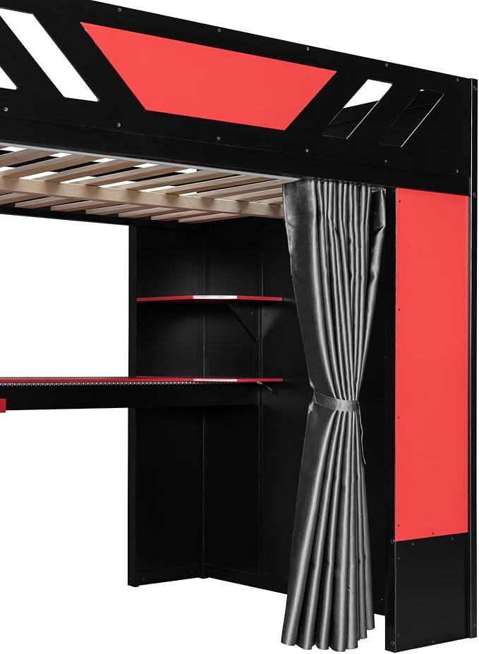 Full Size Wood Loft Bed with Built-in Workstation, Smart Storage, RGB Lighting - Image 5