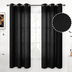 YoungsTex Black Linen Semi Sheer Curtains 42 x 63 Inch Length 2 Panels | Light by YoungsTex