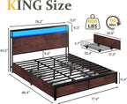 Lifezone King Bed Frame with 2-Tier Storage Headboard, Metal Platform Bed Frame - Image 2