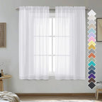 2 Panels Sheer White Curtains 54 Inches Length Window Treatment by OVZME